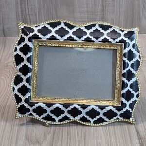 Vintage 70s Sicura Italian Picture Frame Tandoor  Ornate Black White Gold